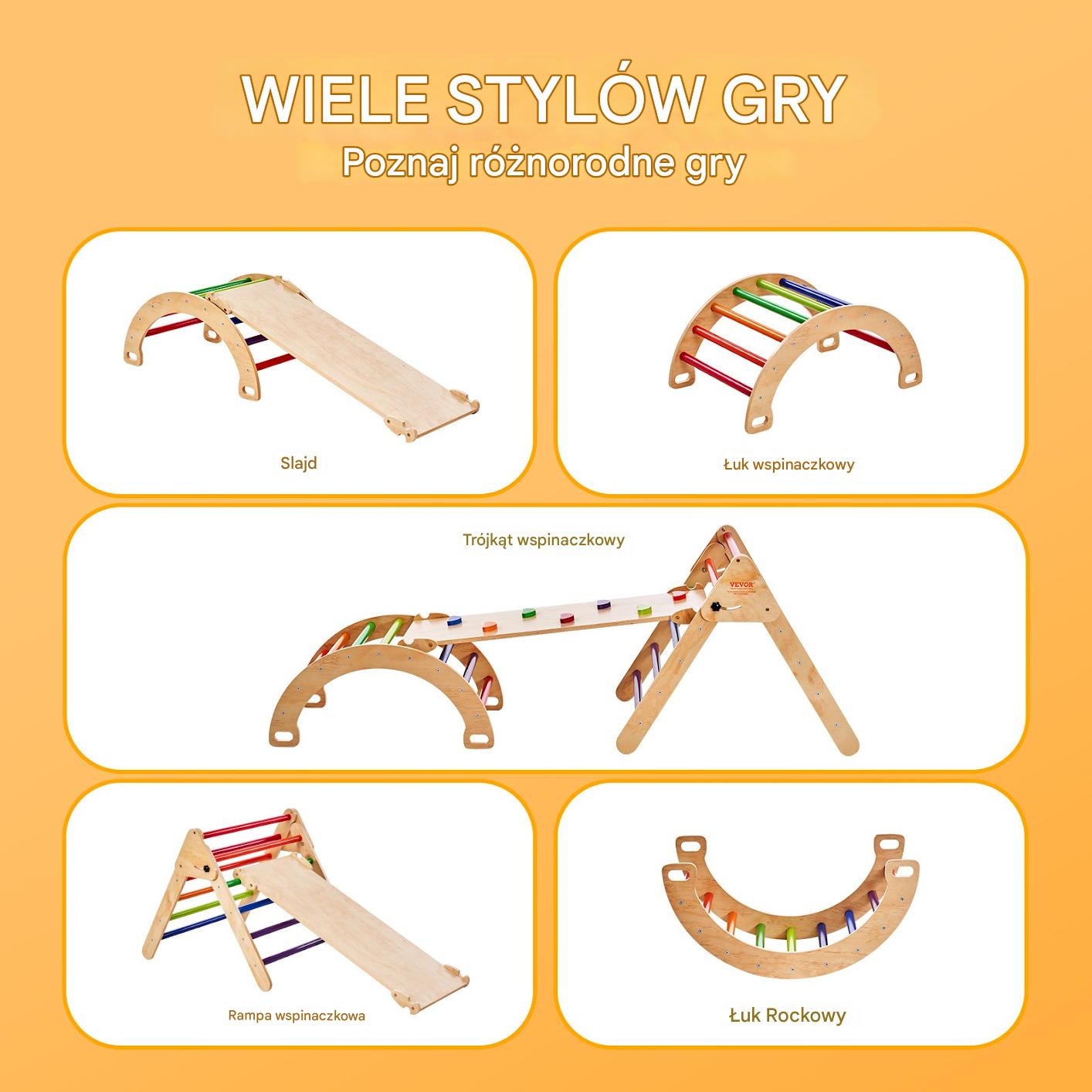 Drewniany Domowy Plac Zabaw Zestaw Wspinaczkowy dla dzieci 5w1 - obrazek 5
