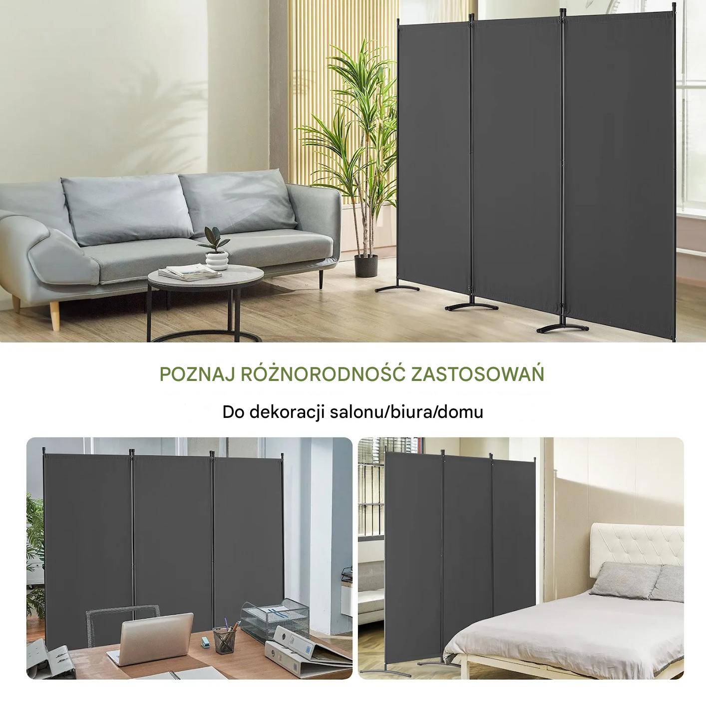 Parawan pokojowy 3-panelowy szary 228x184 cm tkanina składany wodoodporny - obrazek 7