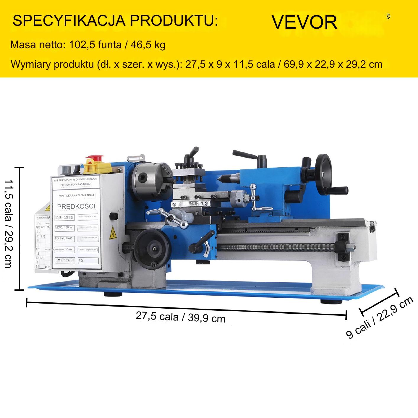 Tokarka do metalu i drewna 18x30cm 2250rpm mini frezowanie warsztat - obrazek 2