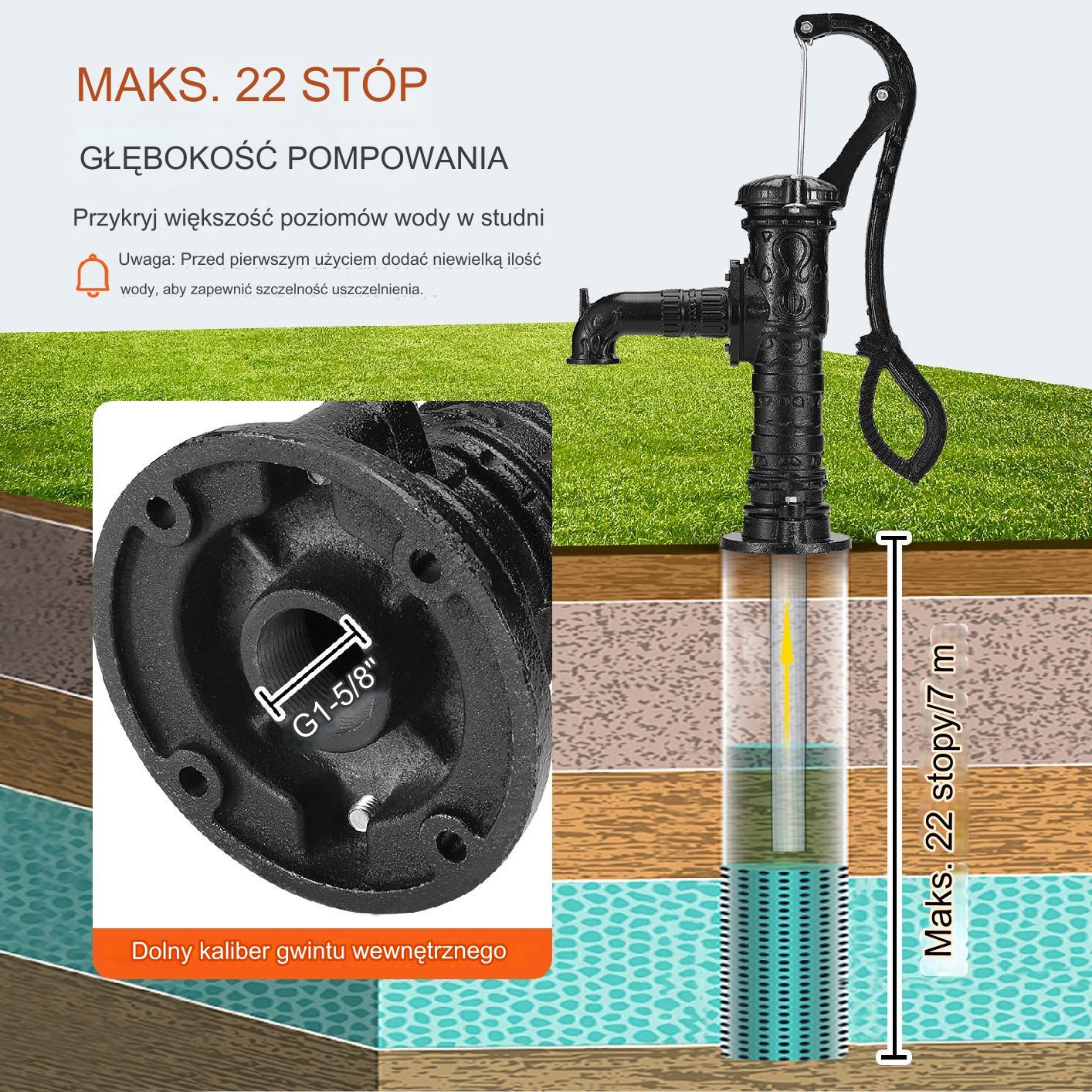 Pompa ręczna ogrodowa żeliwna 65 cm - obrazek 3