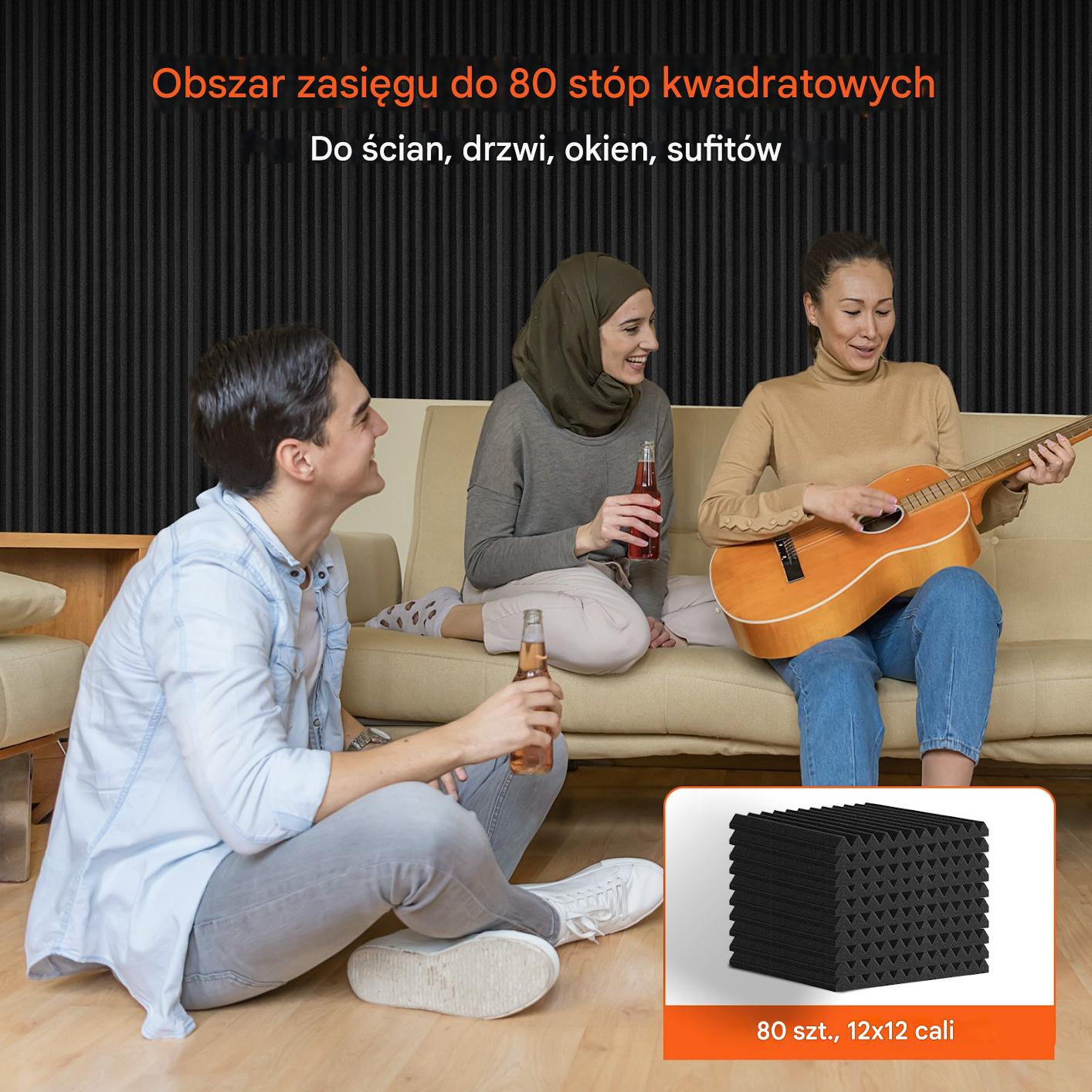 Pianki akustyczne 80 szt wygłuszające 30x30x2,5 cm czarne studio nagrań - obrazek 5