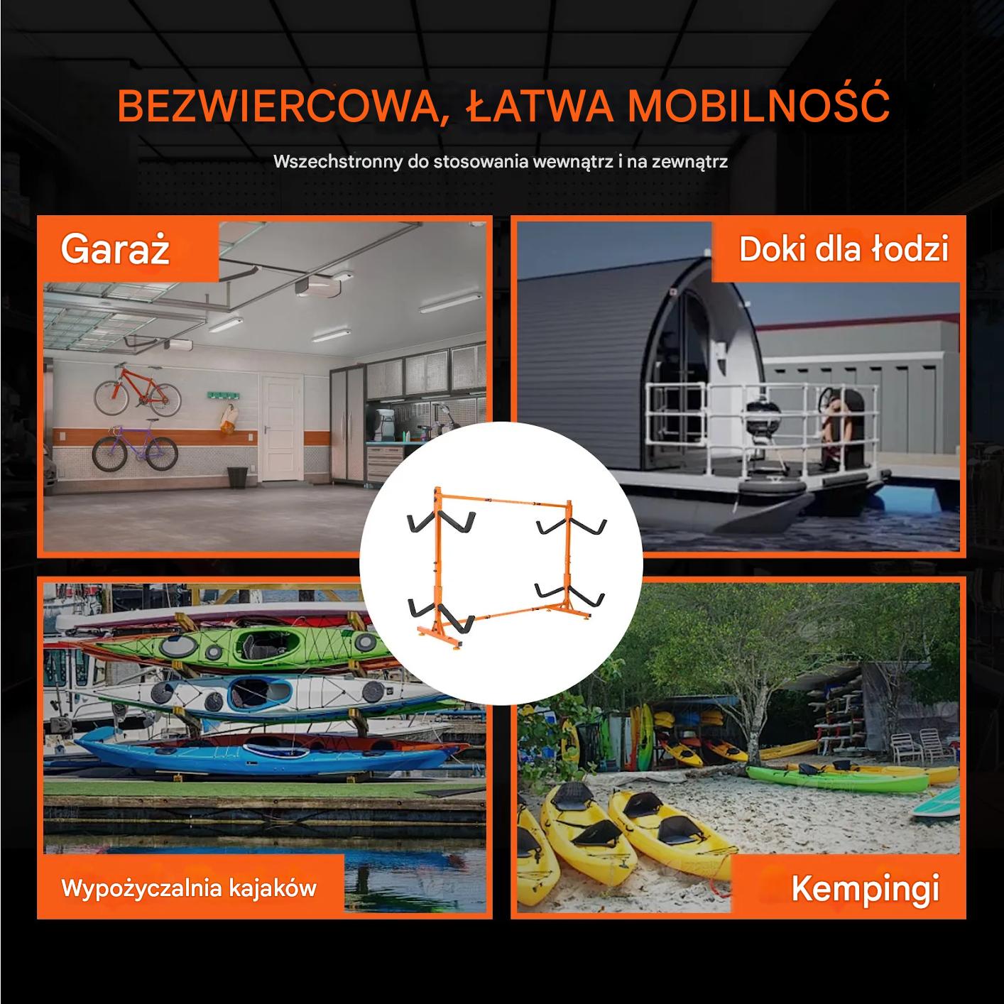 Stojak na kajaki wolnostojący stalowy regulowany na 4 kajaki do garażu - obrazek 7