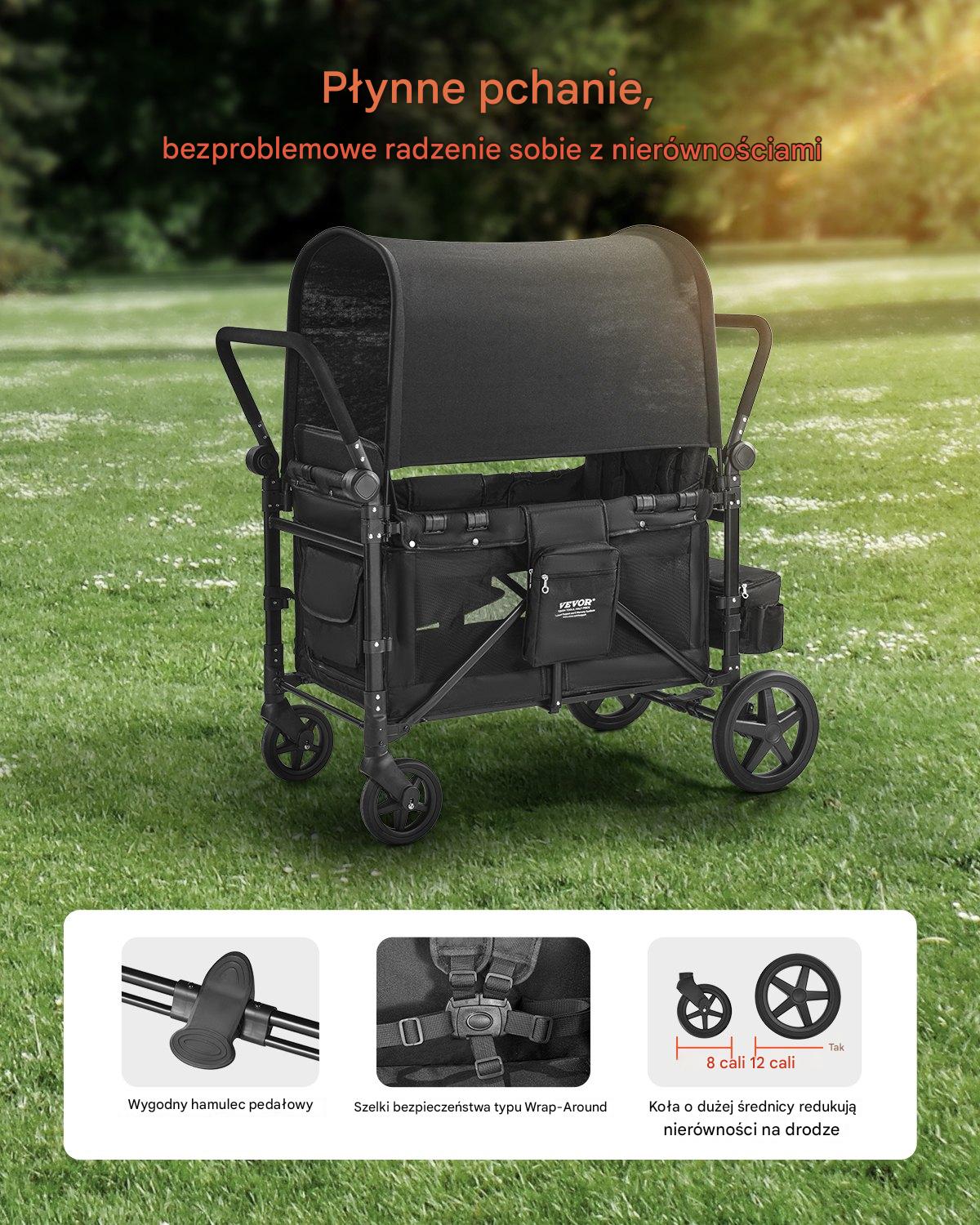 Wózek Wagon dla 4 Dzieci – Wielofunkcyjność Amortyzacja Daszek - obrazek 4