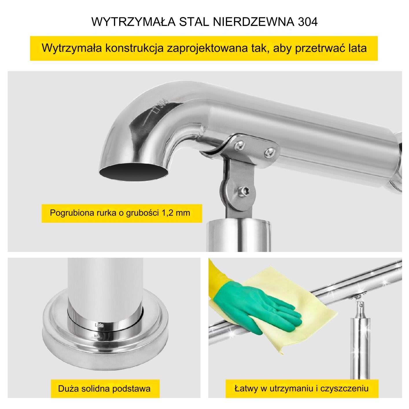 3-Stopniowa Poręcz ze Stali Nierdzewnej - obrazek 3