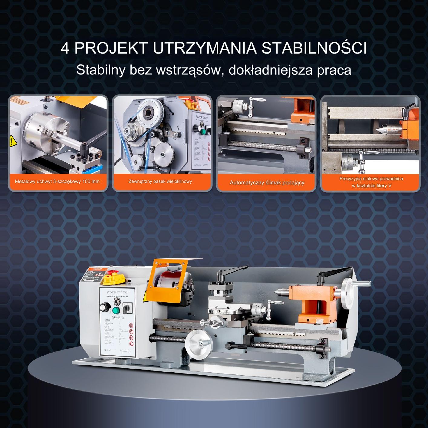 Tokarka do metalu stołowa 180x350 mm, 500W 4-stopniowa regulacja - obrazek 6