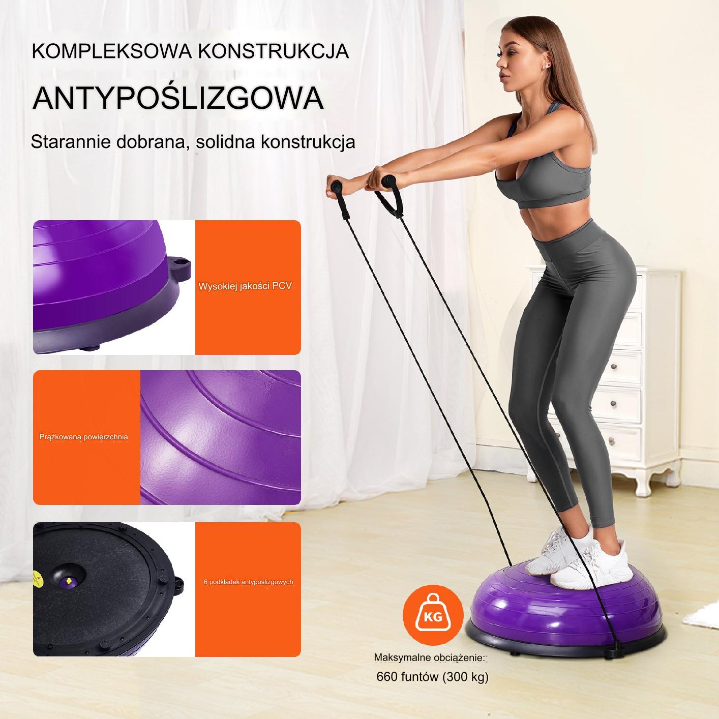 Platforma do balansowania półpiłka balansowa ćwiczeń gimnastyka fioletowa - obrazek 5