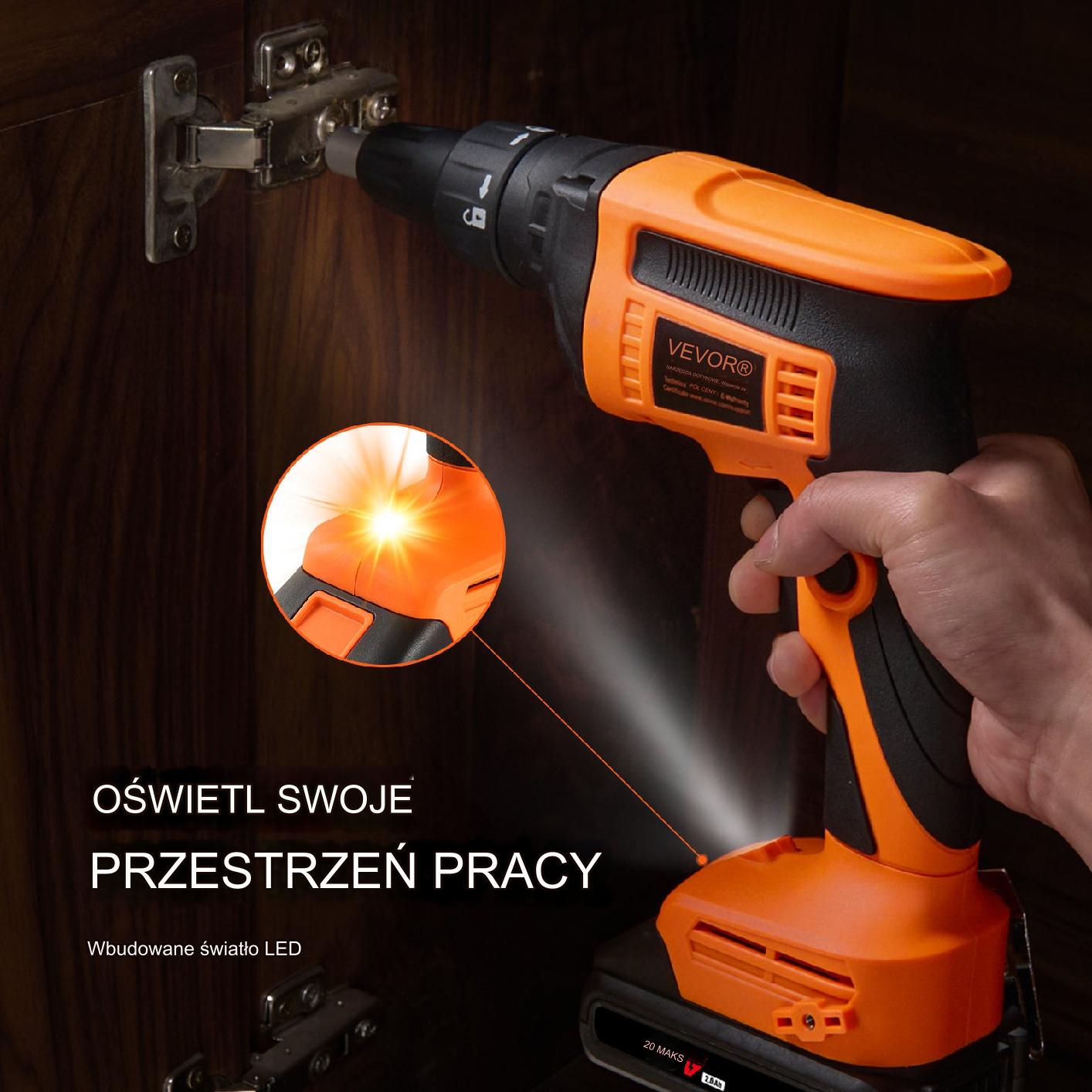 Wkrętarka do płyt gipsowych 20V bezszczotkowa 2xaku zestaw LED - obrazek 5