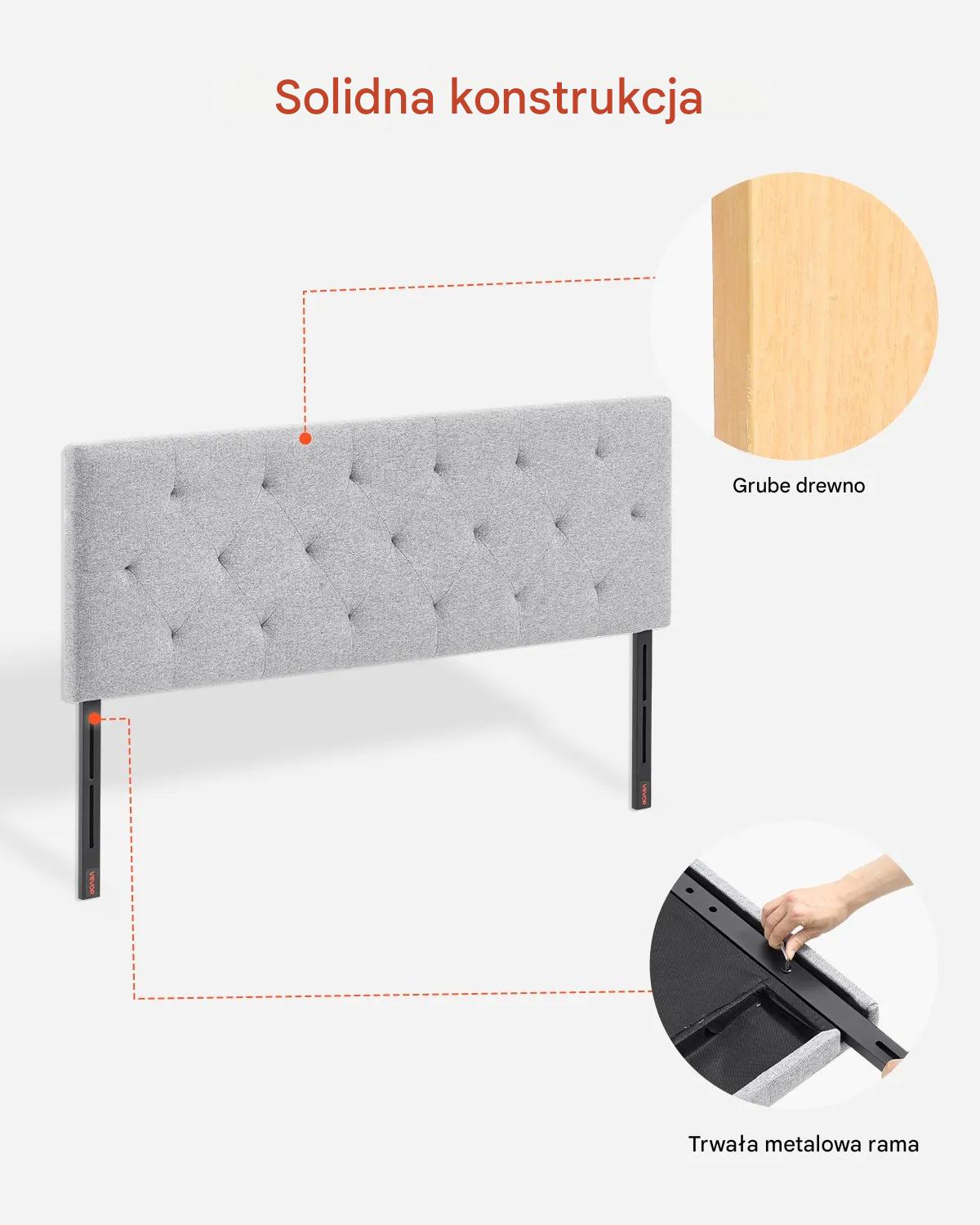 Tapicerowany zagłówek łóżka wezgłowie 120,5x143cm full regulowany sypialnia - obrazek 4