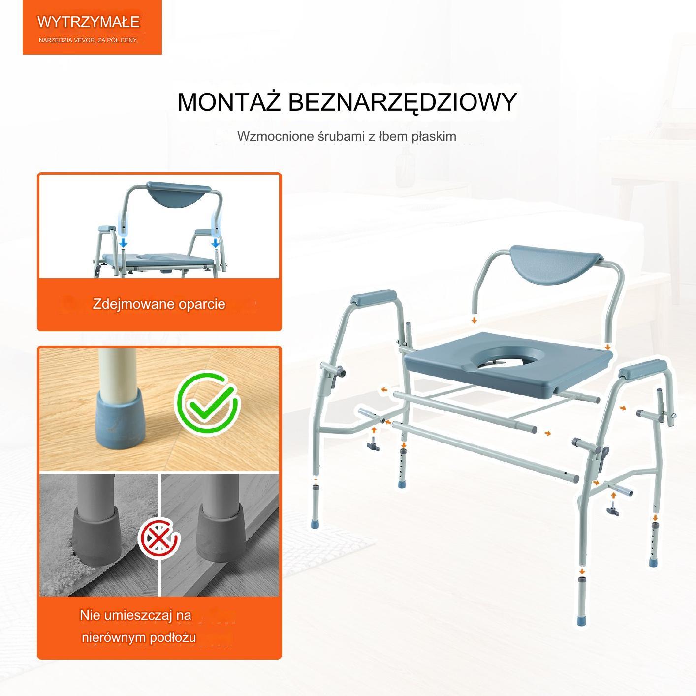 Krzesło toaletowe dla seniora przenośna toaleta wc sanitarne mocne - obrazek 4