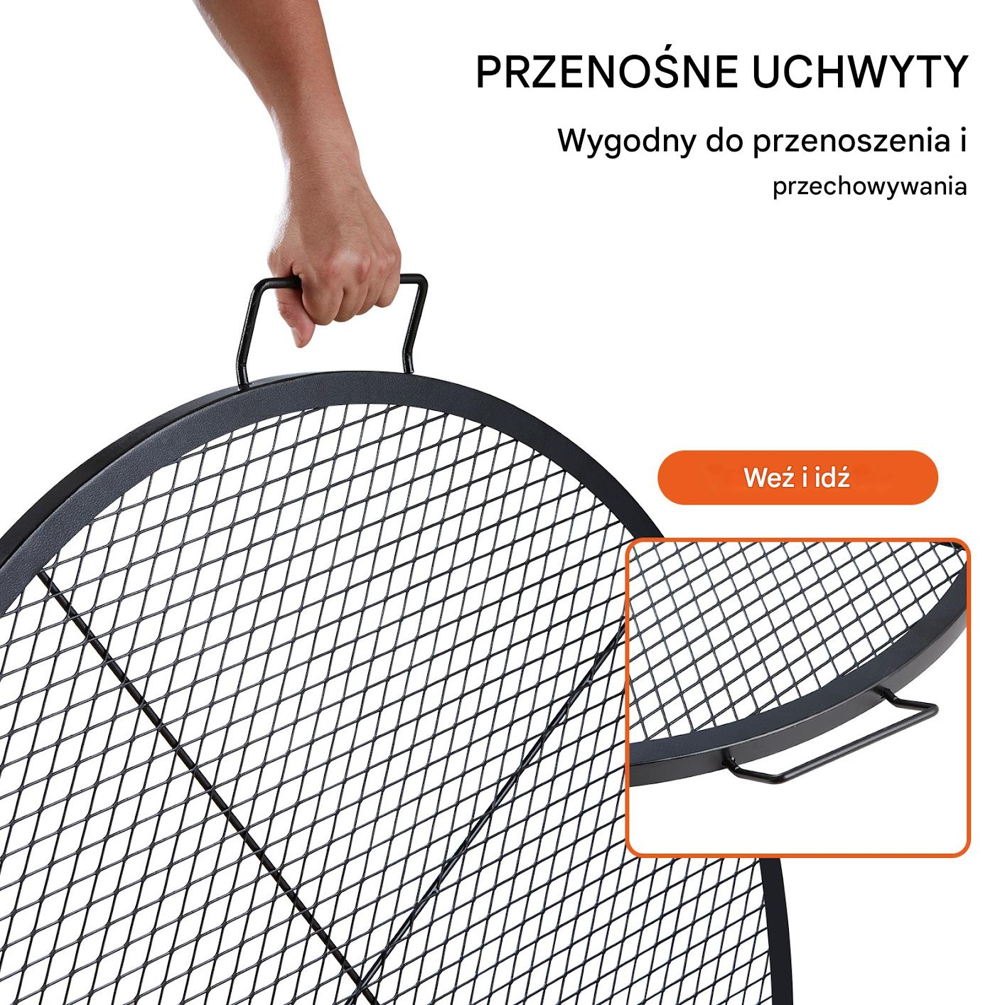 Ruszt do ogniska 91 cm - stalowy z uchwytem - przenośny grill turystyczny - obrazek 5