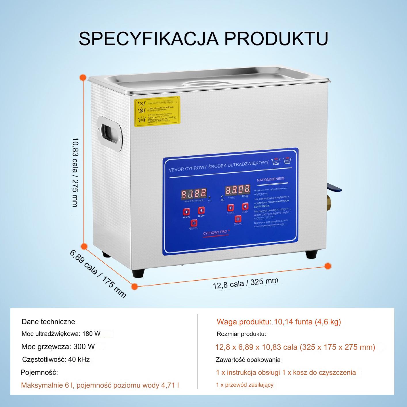 Myjka Ultradźwiękowa Przenośna Sterylizator + Timer 6L 180W - obrazek 2