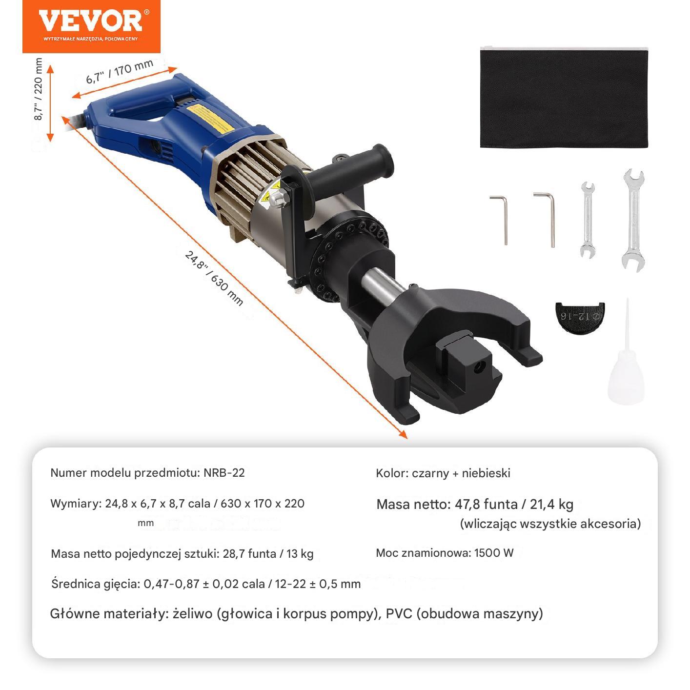 Elektryczna hydrauliczna giętarka do rur 1500W 12-22 mm - obrazek 2