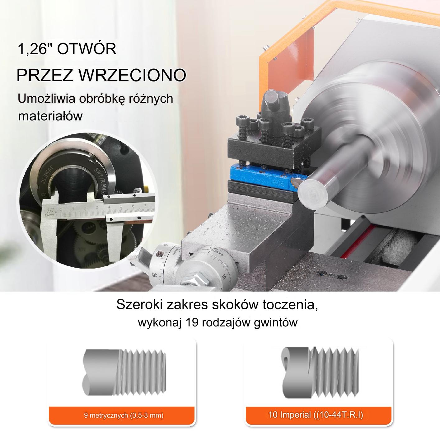 Tokarka do metalu stołowa precyzyjna 180x400 mm 800W 150-2500 RPM - obrazek 5