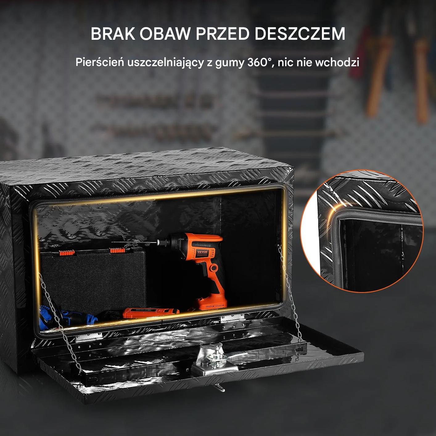 Skrzynia narzędziowa podwoziowa aluminiowa 91×35×40cm wodoodporna zamek - obrazek 6