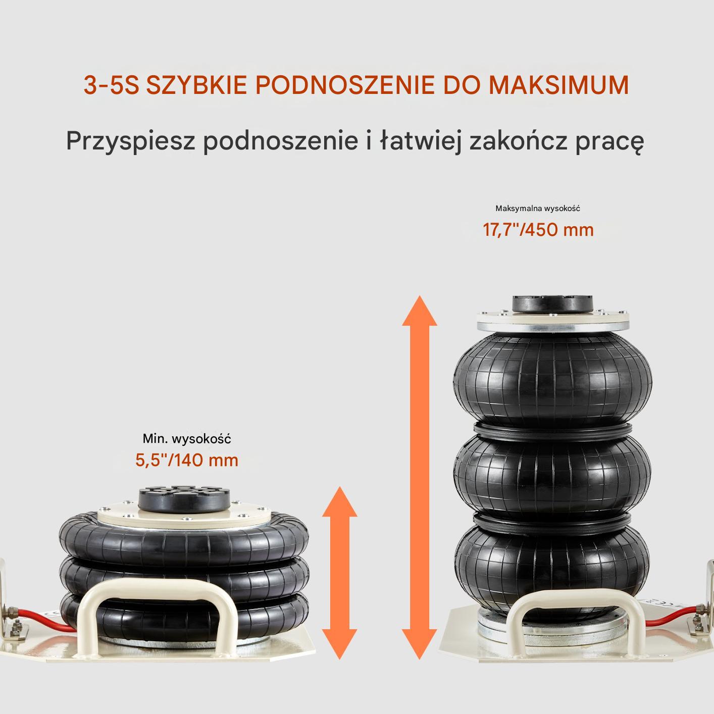 Pneumatyczny lewarek samochodowy 3 tony, biały, boczny uchwyt, 45 cm - obrazek 3