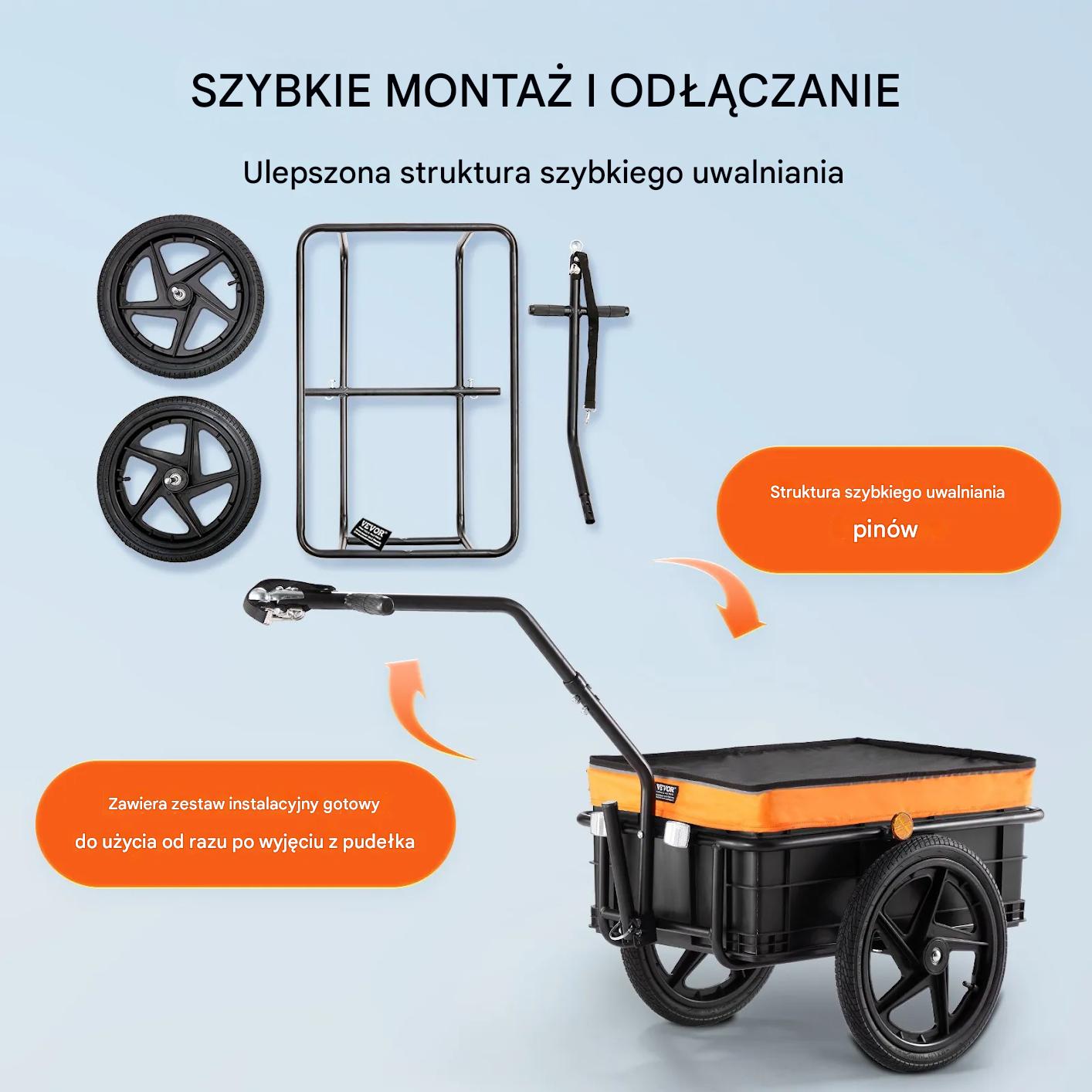 Przyczepka rowerowa cargo 88kg składana z pokrowcem do transportu - obrazek 6