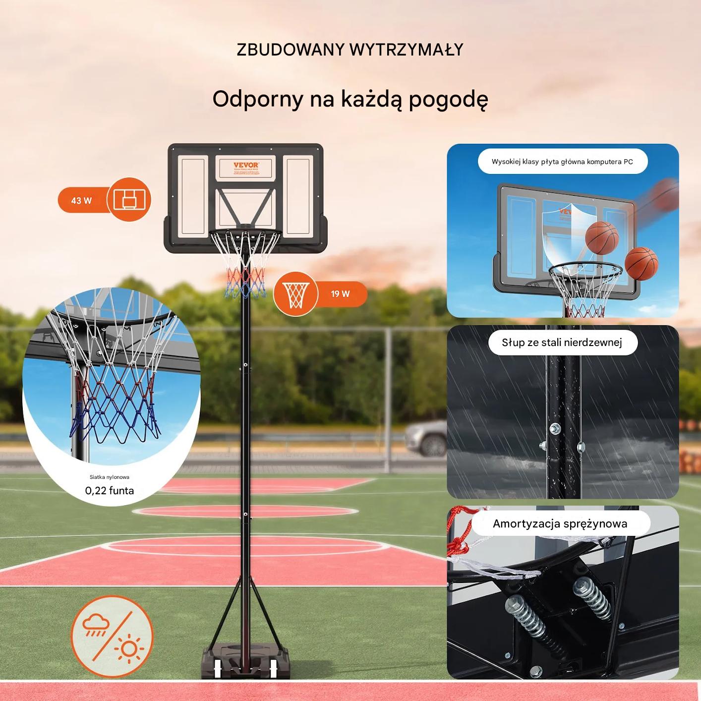 Kosz do koszykówki 122-305 cm regulowany przenośny dla dzieci i dorosłych - obrazek 5