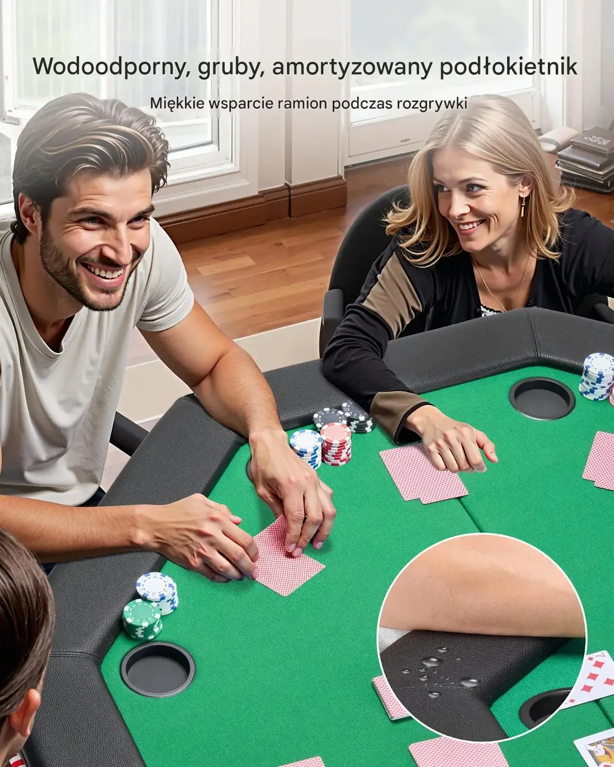Stół do pokera zielony składany 8 graczy 126 cm Texas Holdem z uchwytami - obrazek 3