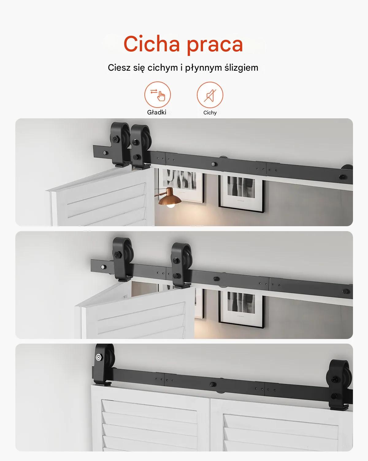 System do Drzwi Przesuwnych Zestaw 90 cm Szyna 2x40 cm 150 kg - obrazek 4