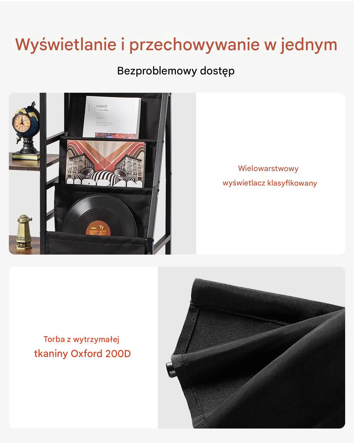 Stojak na winyle 3-poziomowy metalowy z półką pod gramofon do salonu - obrazek 4