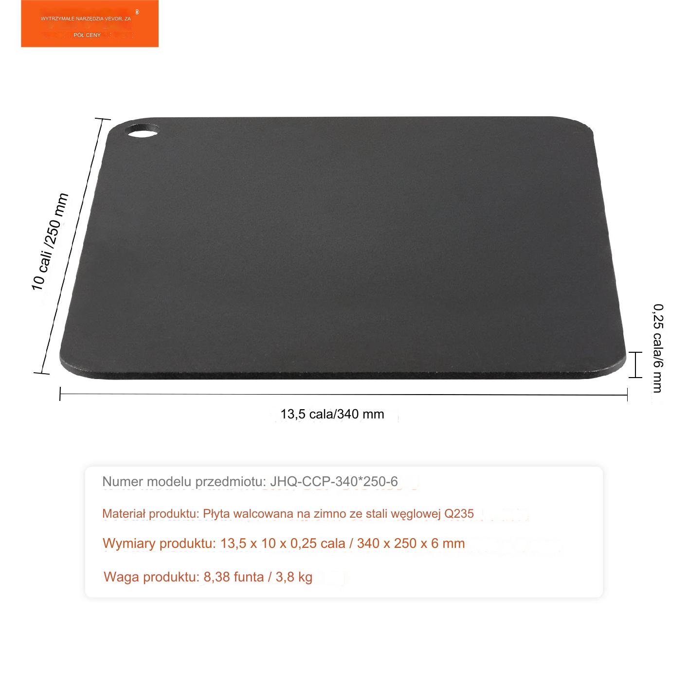 Stalowy Kamień Stal do Pizzy 340 x 250 x 6 mm - obrazek 3