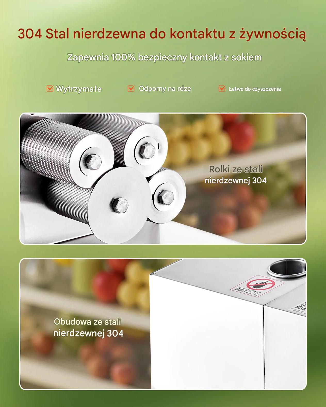 Wyciskarka do trzciny cukrowej 800W 300kg/h 4 rolki stalowa do lokalu - obrazek 5