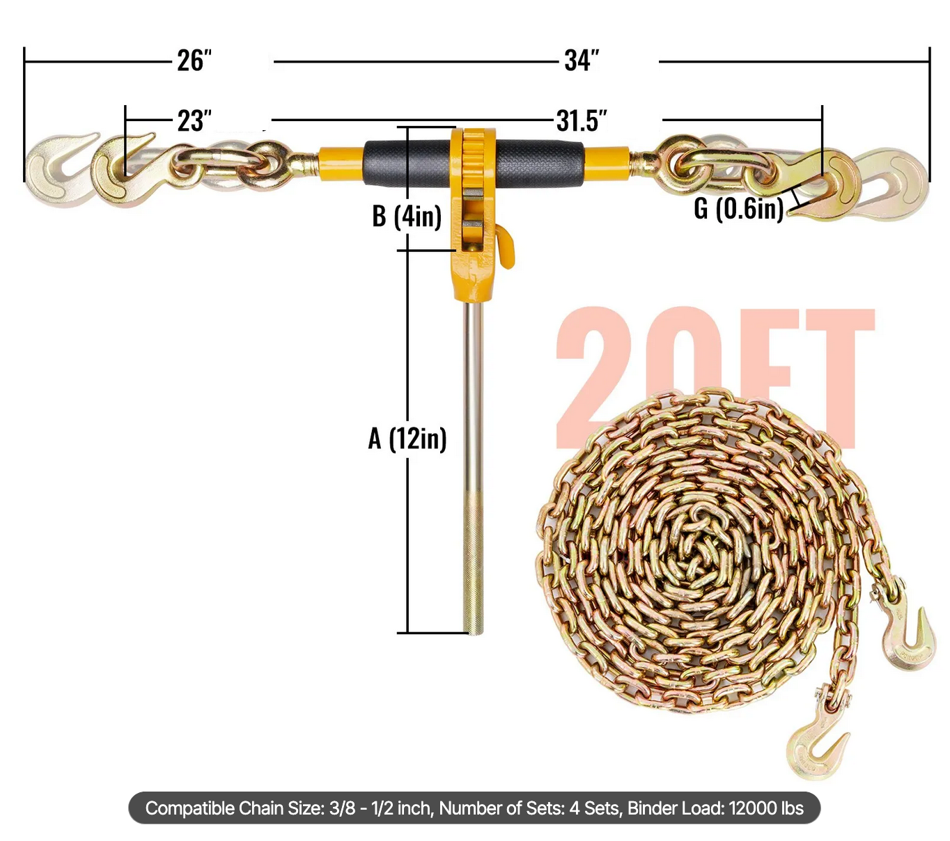 Napinacz łańcuchowy z grzechotką 3/8–1/2 G80 5400kg do transportu - obrazek 2
