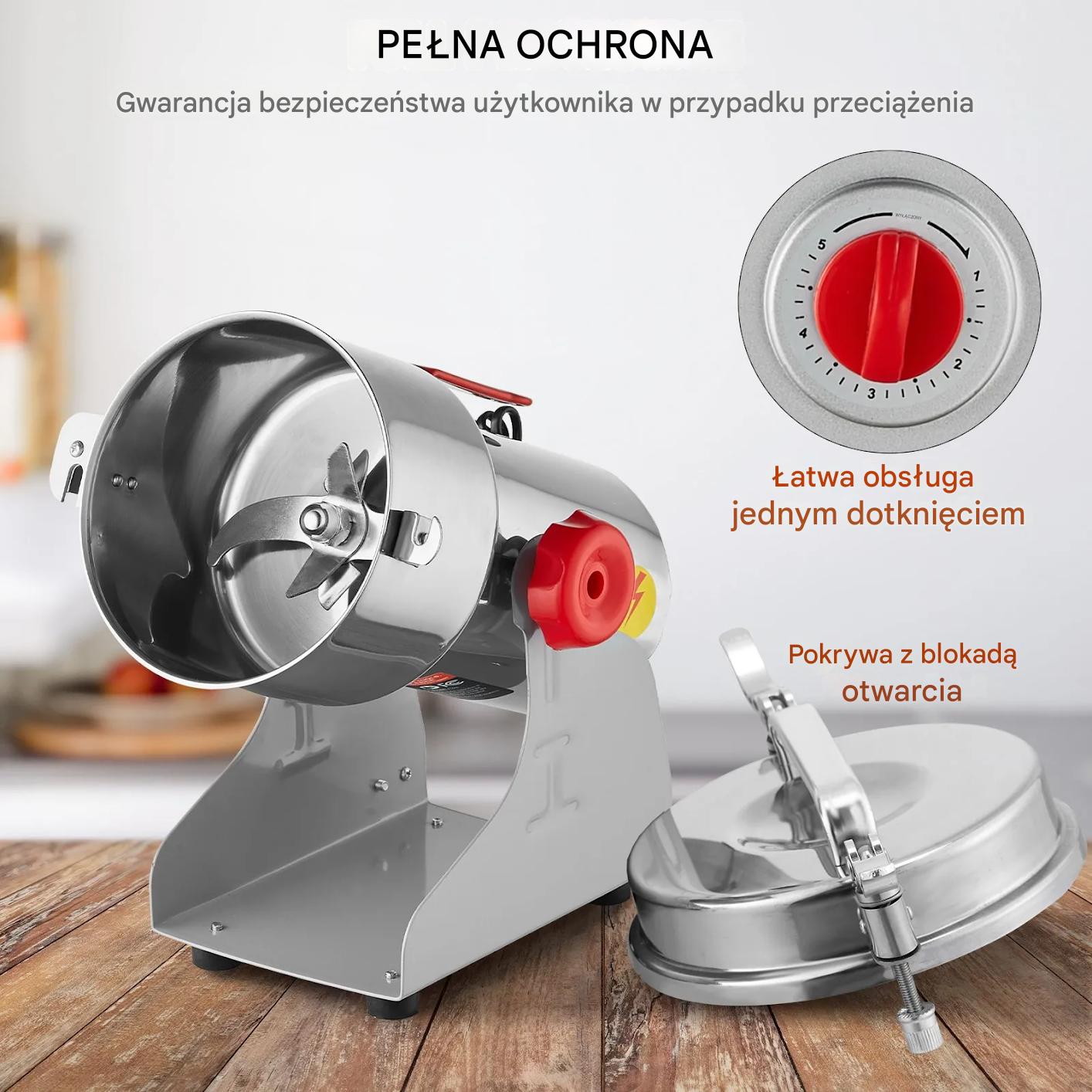 Młynek zbożowy elektryczny 2000W stal nierdzewna szybki przyprawy - obrazek 6