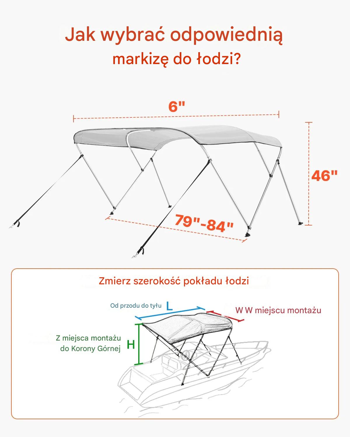 Bimini top 3 łukowe daszek do łodzi jasnoszary wodoodporny UV - torba - obrazek 4