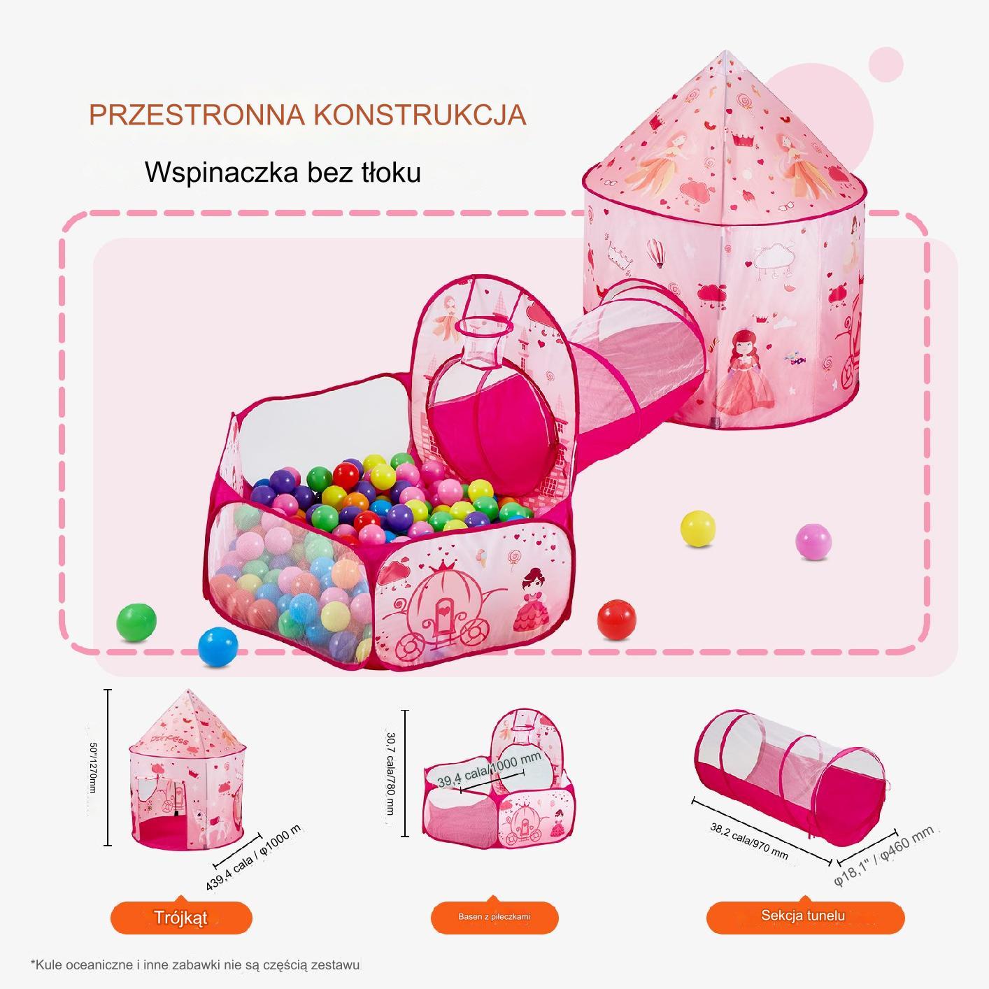 Namiot dla Dzieci Tipi Domek Tunel do Domu Ogrodu Zestaw Ogrodowy różowy - obrazek 6