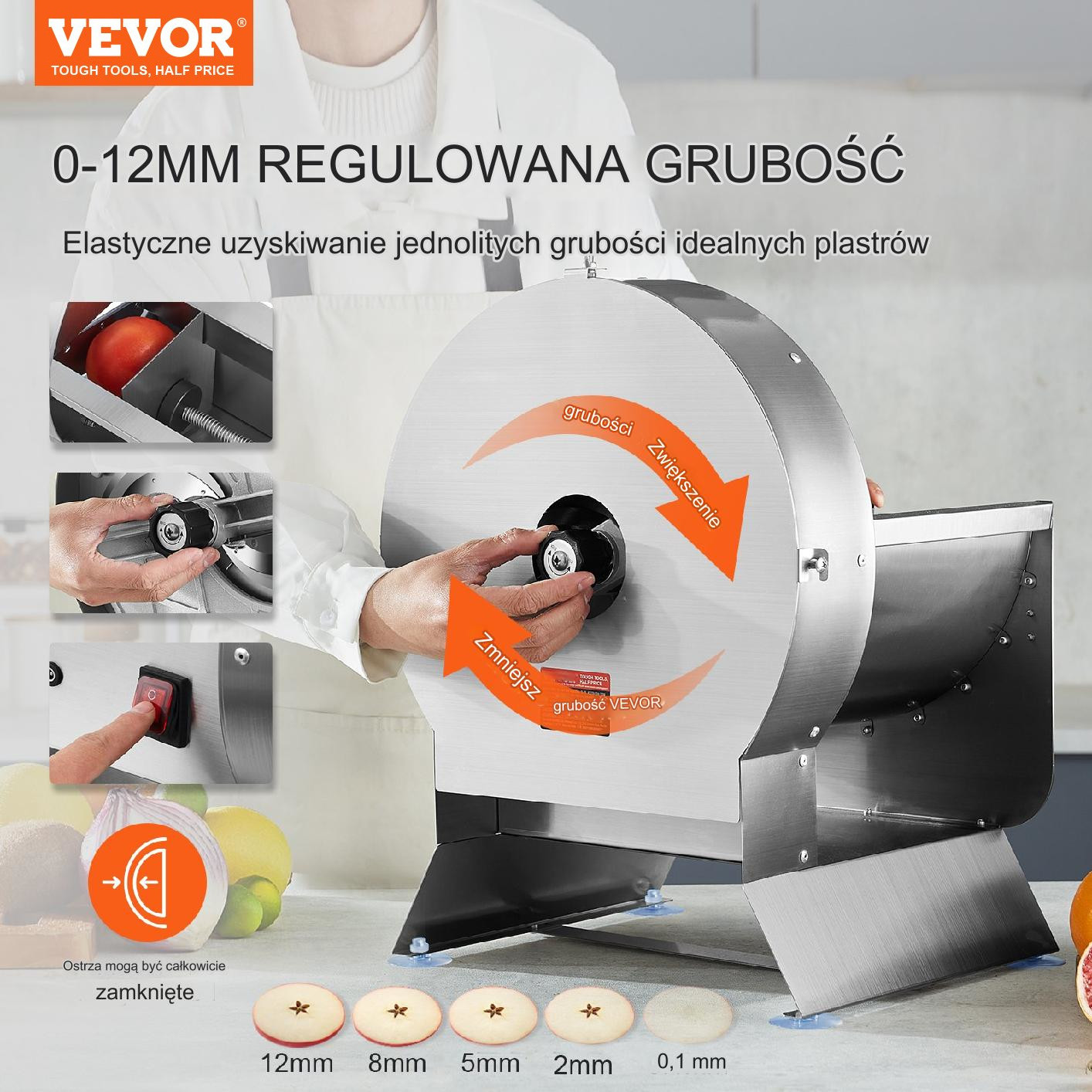Elektryczna krajalnica do warzyw 0-12 mm ostrze 33 cm - obrazek 6