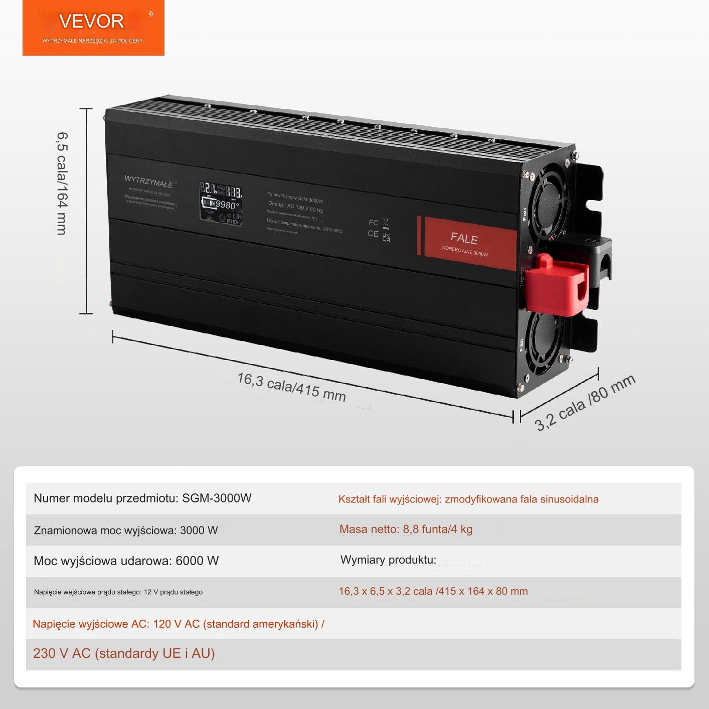 Falownik przetwornica inwerter czysta fala sinusoidalna 3000W - obrazek 2