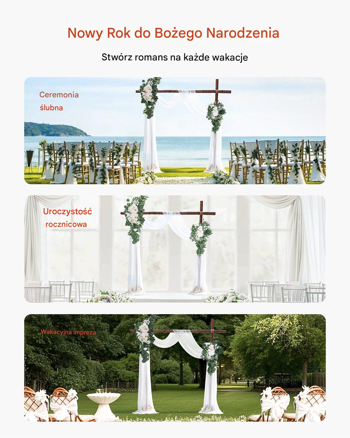 Dekoracja Ślubna - Komplet Kwiatów i Tkanin na Łuk 4-Częściowy Biały - obrazek 4