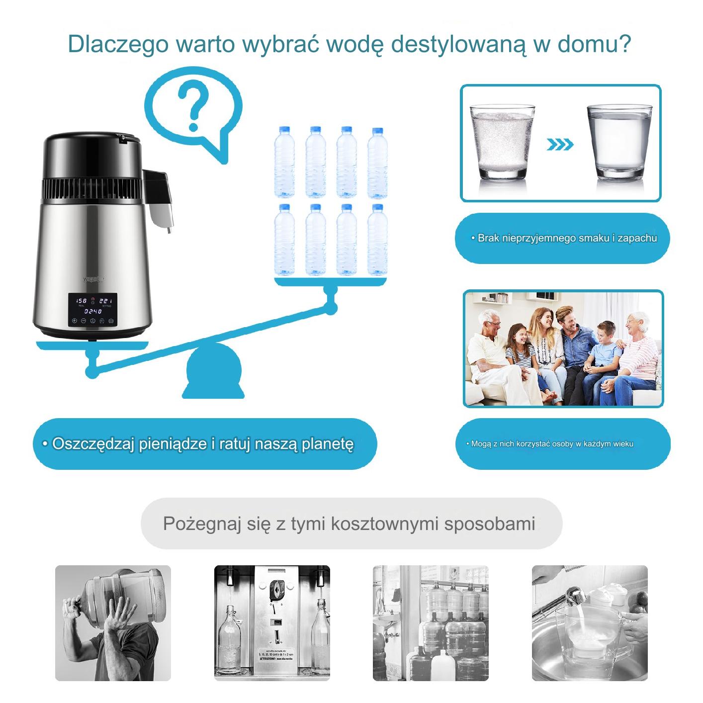 Destylator destylarka wody 4 l mocna 1750 W zestaw dzbanek filtr inox pro - obrazek 4