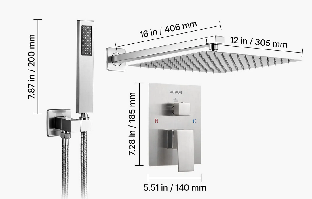 Zestaw prysznicowy deszczownica 30 cm z rączką srebrny montaż ścienny - obrazek 2