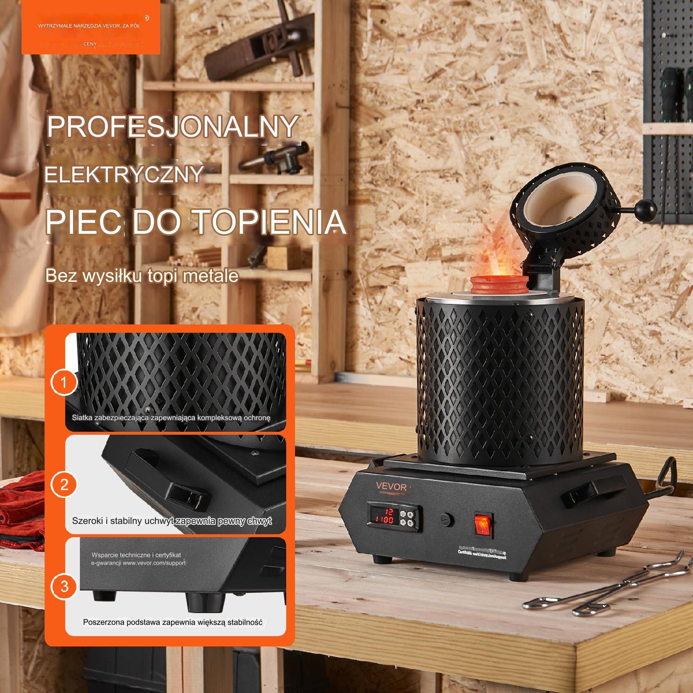 Piec do topienia metali cyfrowy do złota srebra 1350 W 3 kg - obrazek 6