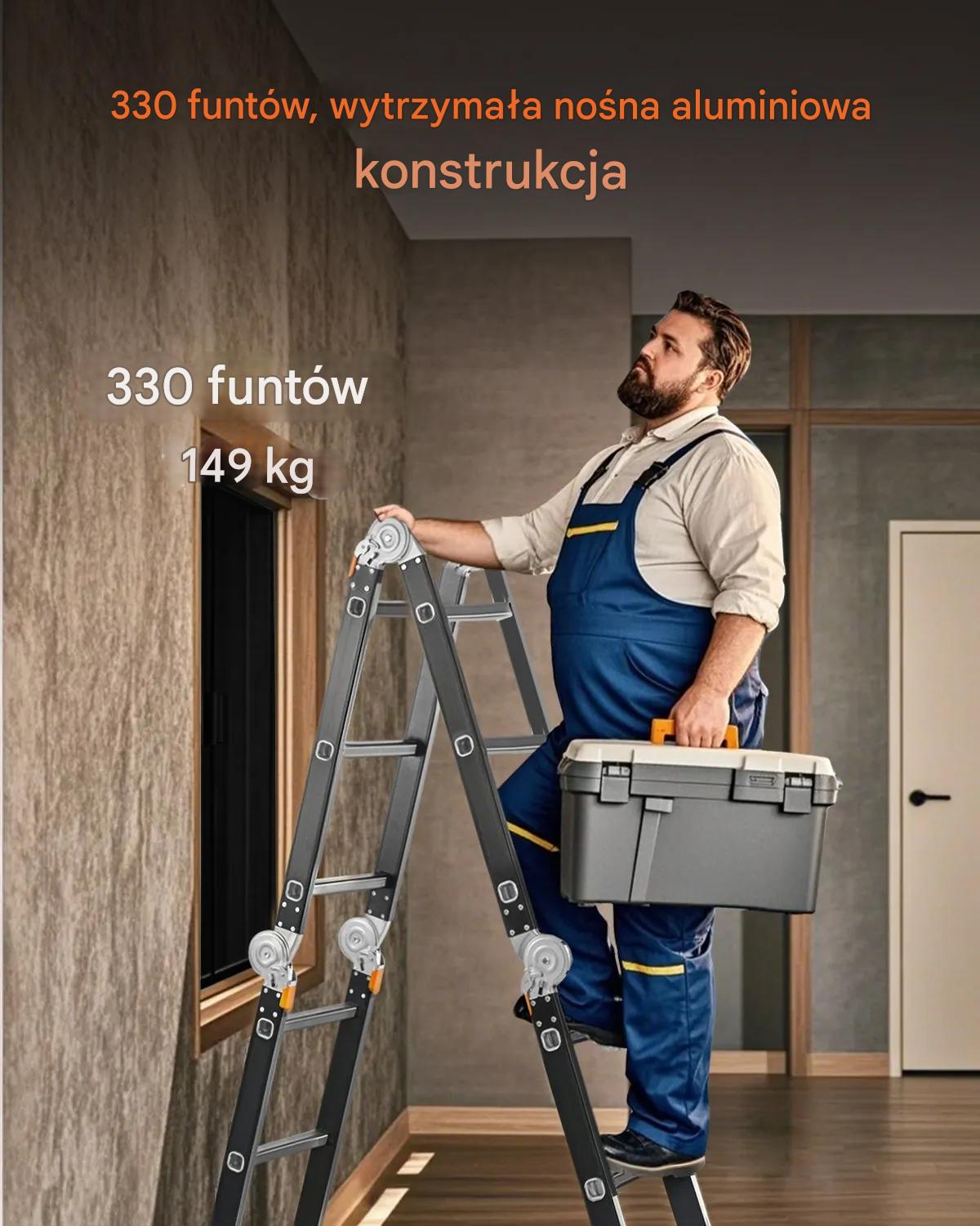 Drabina wielofunkcyjna 7w1 3 stopnie 3,6m platforma rusztowanie aluminiowa - obrazek 3