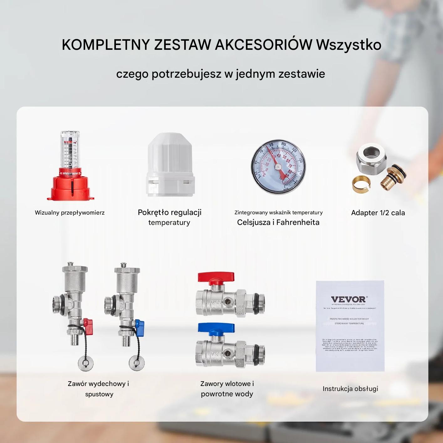 Rozdzielacz ogrzewania podłogowego 12 obw. PEX 1/2 stal z adapterami - obrazek 7