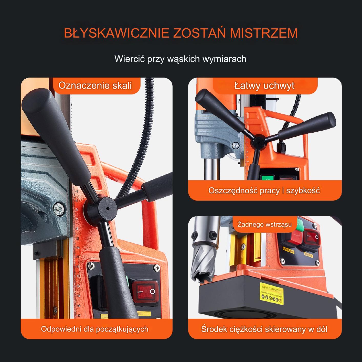 Wiertarka magnetyczna stołowa 1300W 40 mm koronki 13000 N 810 RPM lekka - obrazek 5