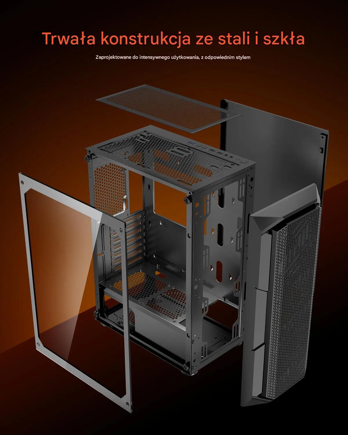 Obudowa PC gaming ATX mid tower ARGB szkło hartowane wysoki airflow - obrazek 7
