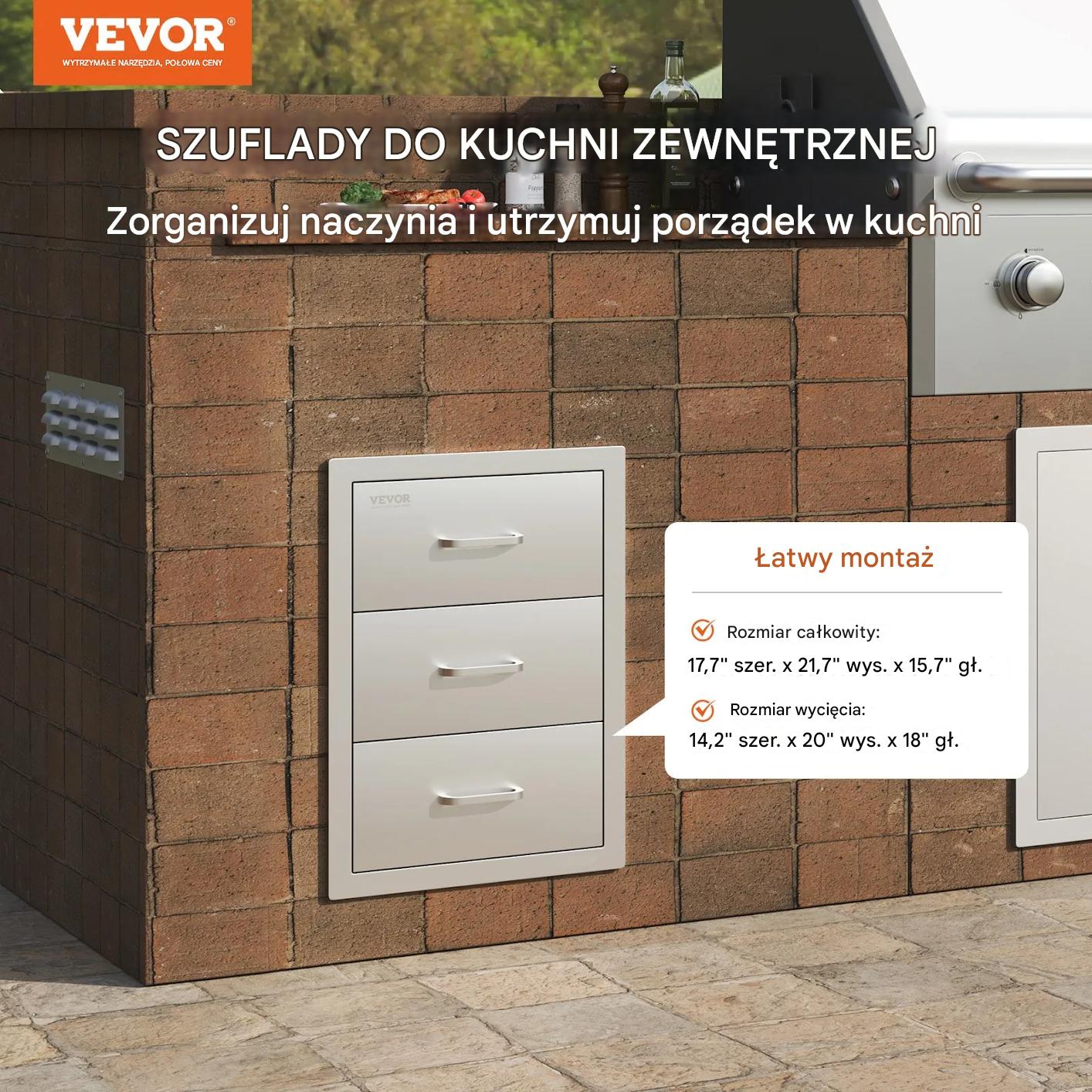 Szuflady do kuchni ogrodowej BBQ potrójne stal nierdzewna grill - obrazek 3