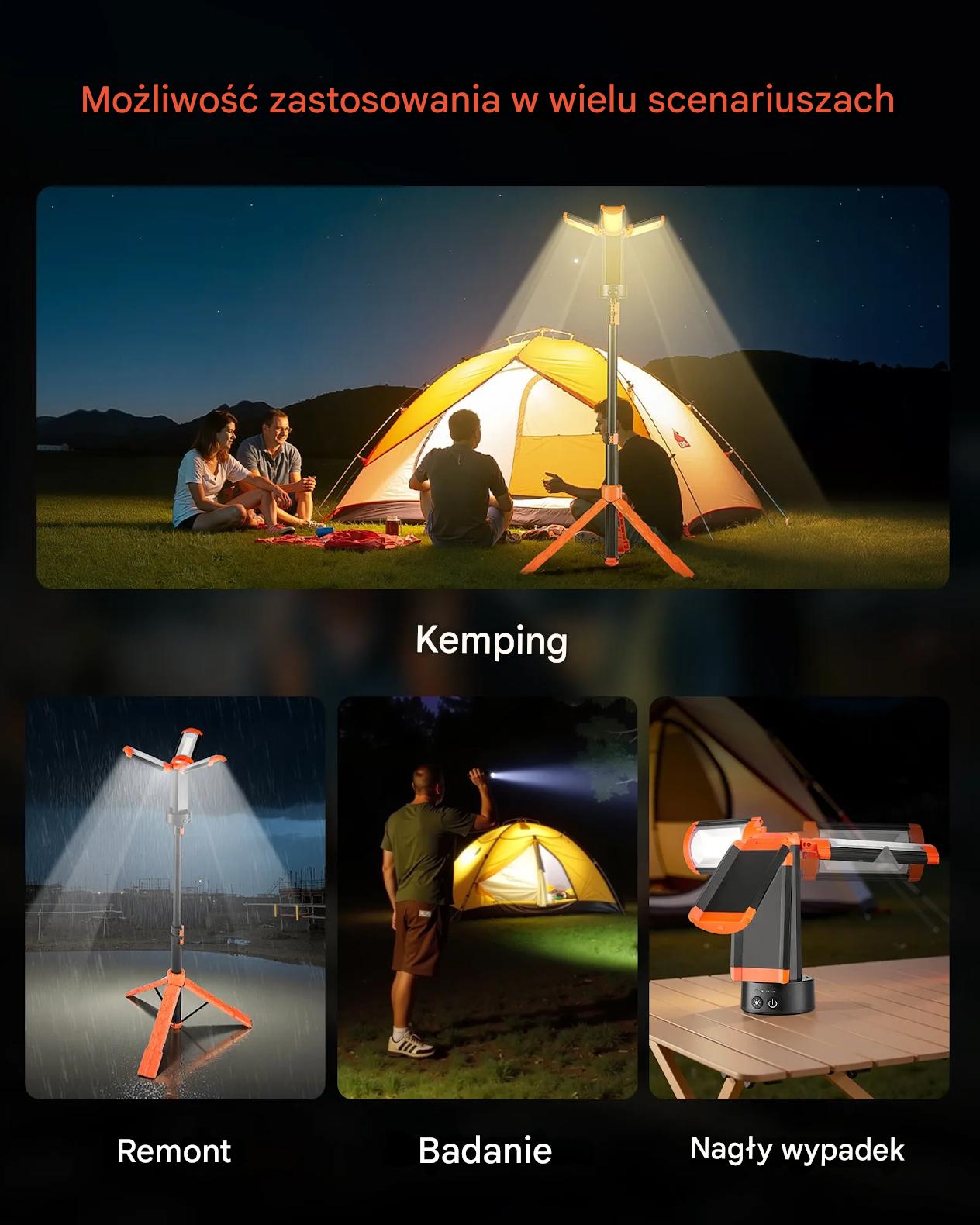 Lampa robocza LED akumulatorowa 2200 lm statyw 3 głowice budowa - obrazek 6