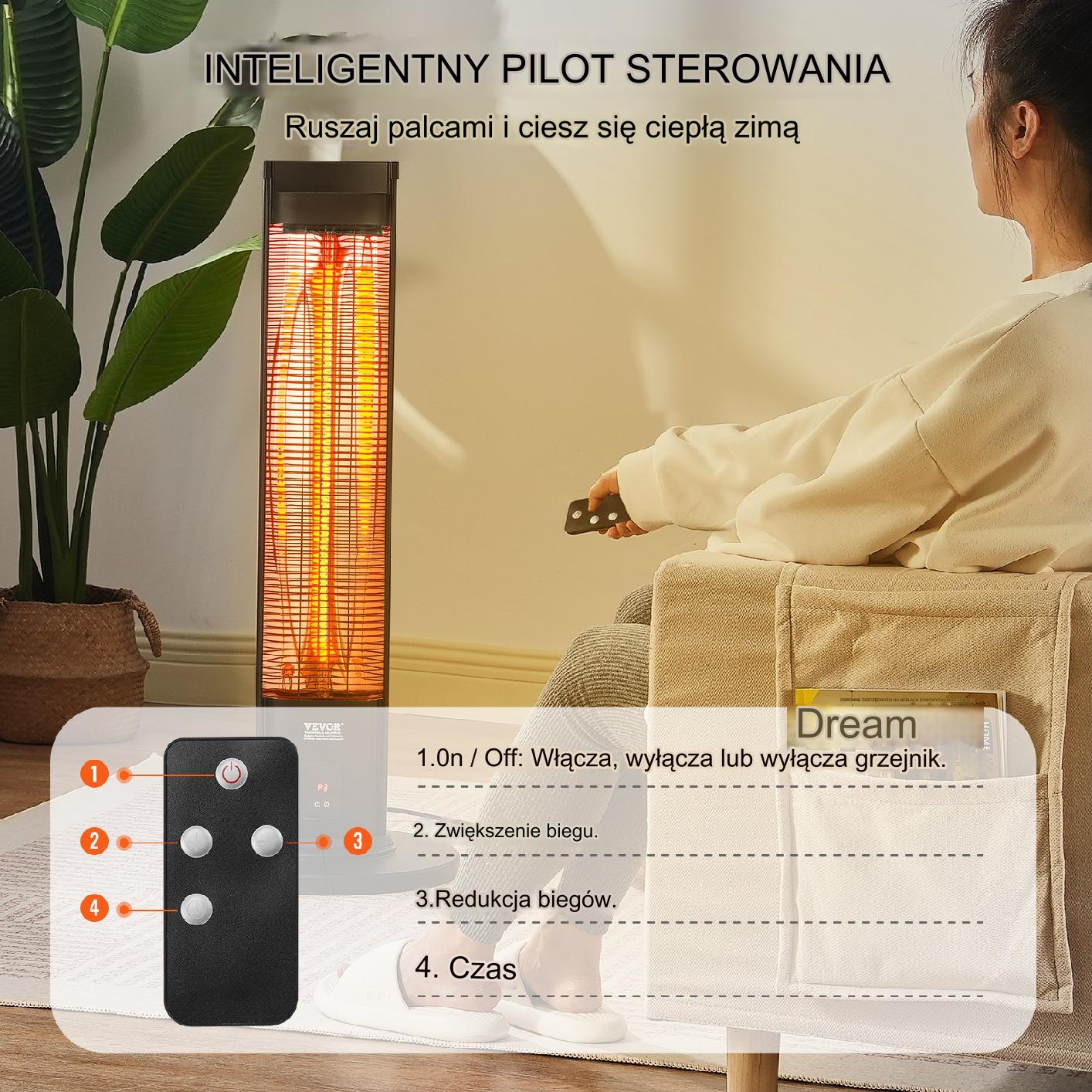 Promiennik podczerwieni 2000W pilot nagrzewnica elektryczna 3 tryby timer - obrazek 6