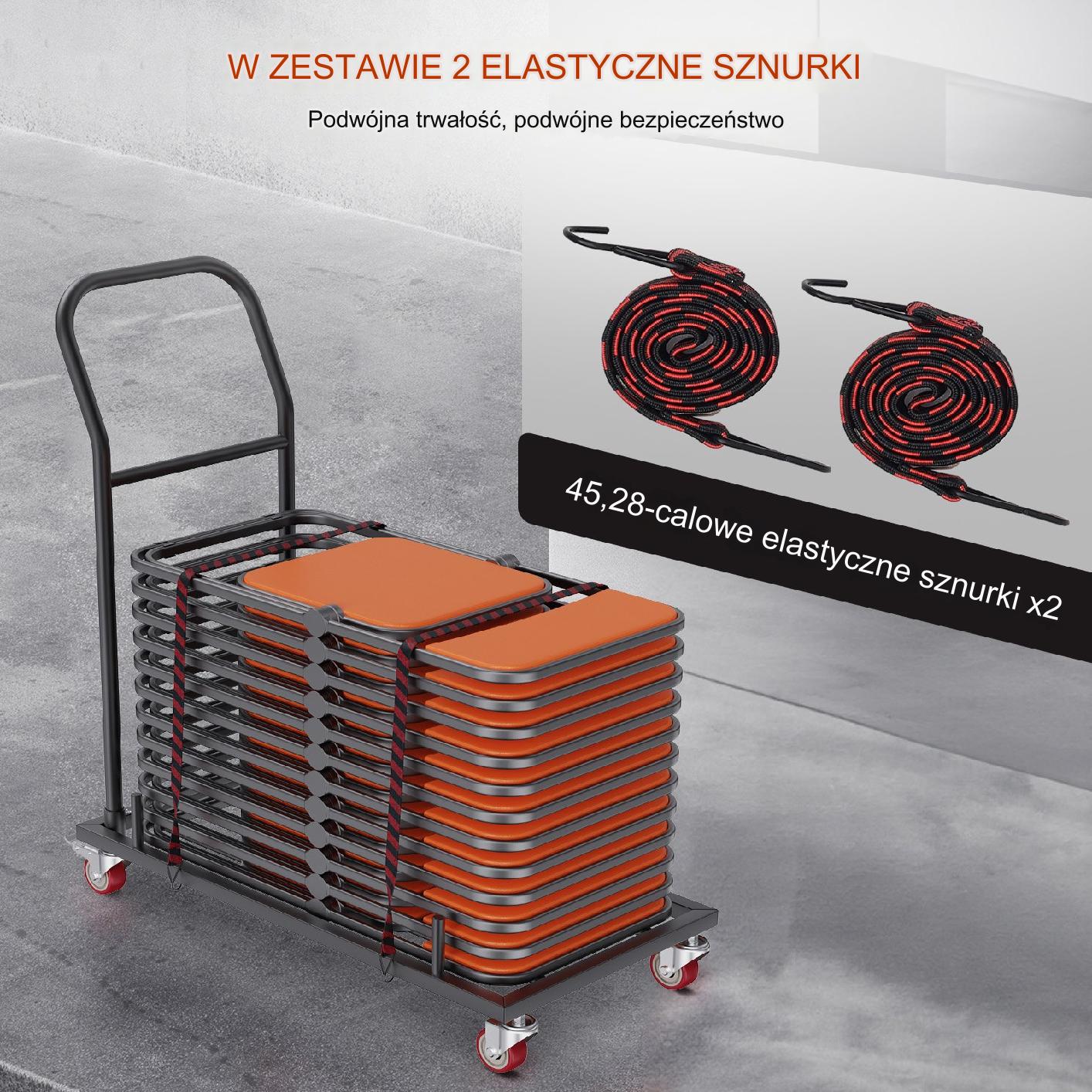 Wózek transportowy na krzesła składane 12 szt. metalowy z kółkami – czarny - obrazek 5