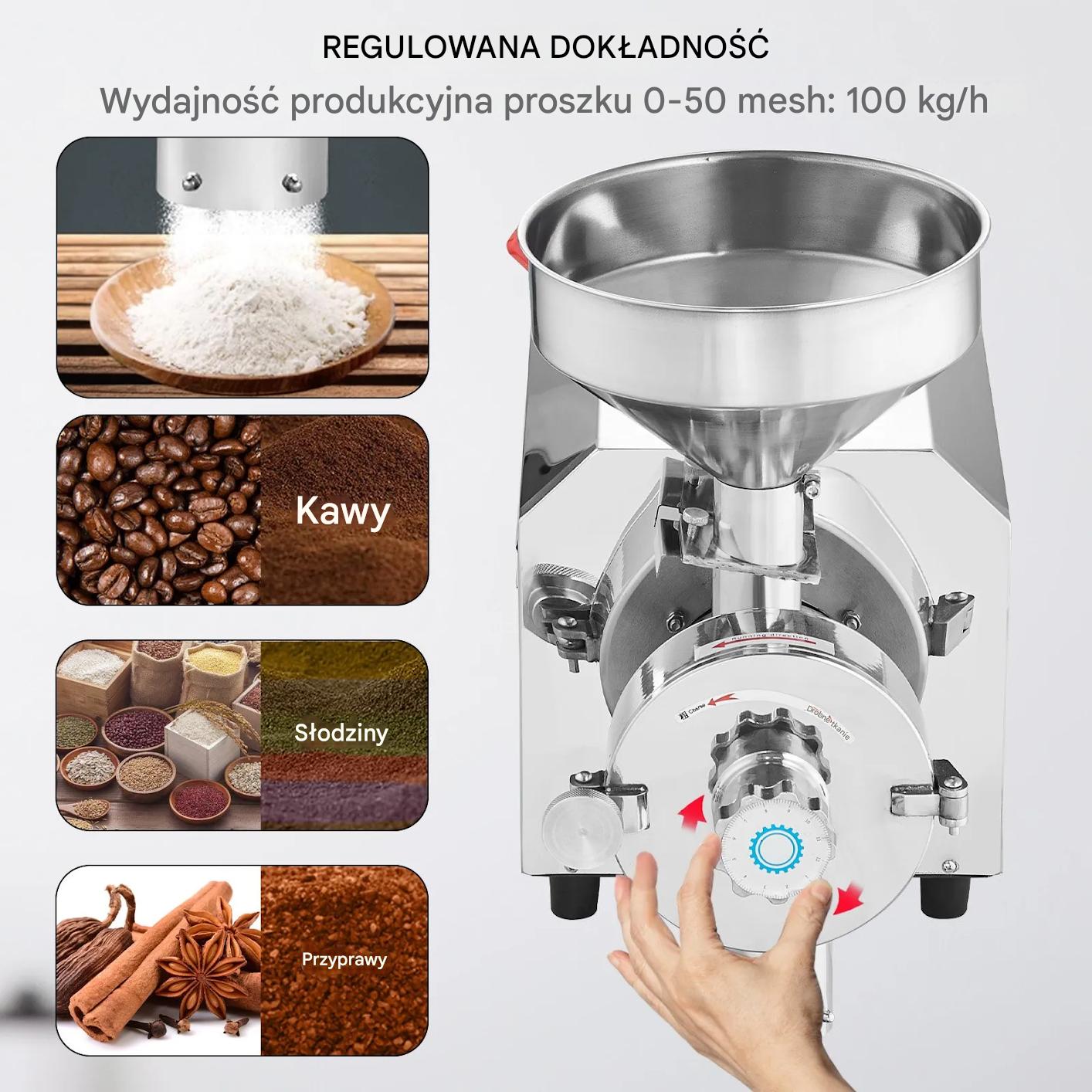 Młynek do zbóż 3000W 100kg/h stalowy przemysłowy do kukurydzy i przypraw - obrazek 5
