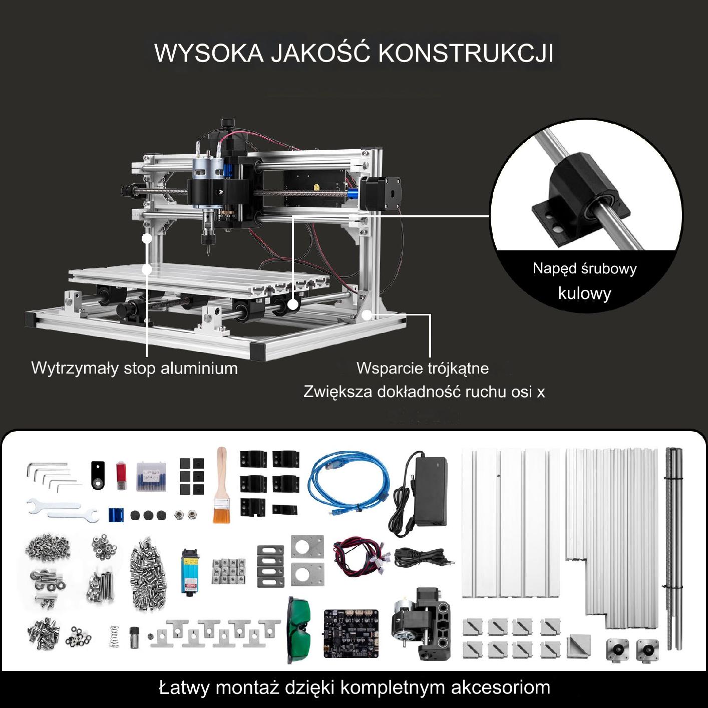 Grawerka CNC 30x18 cm, laser 500mW, frez 775, sterownik GRBL - obrazek 6