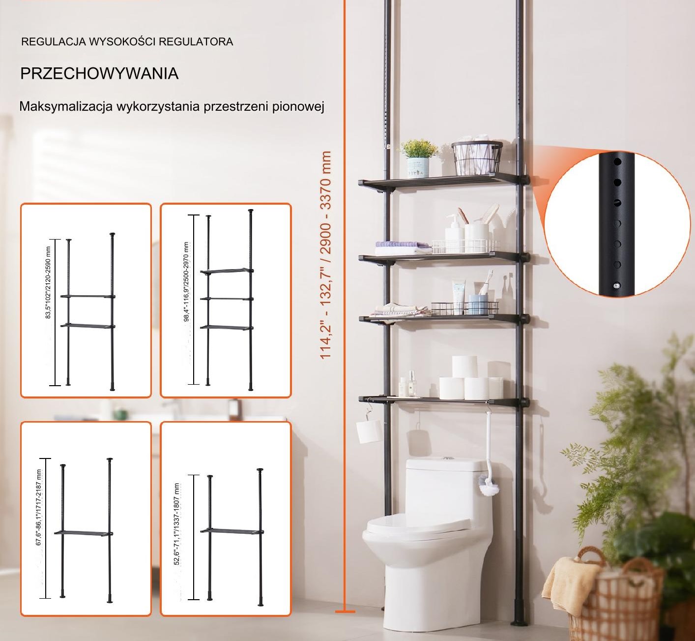 Szafka nad WC pralkę do łazienki półka regał 3,4 m - obrazek 7