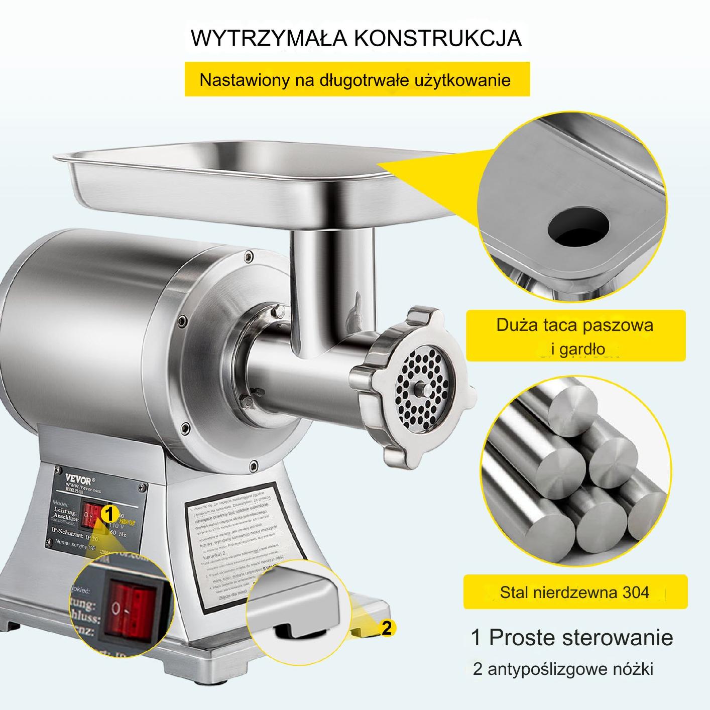 Komercyjna Maszynka do Mielenia Mięsa ze Stali Nierdzewnej 8500 W - obrazek 3