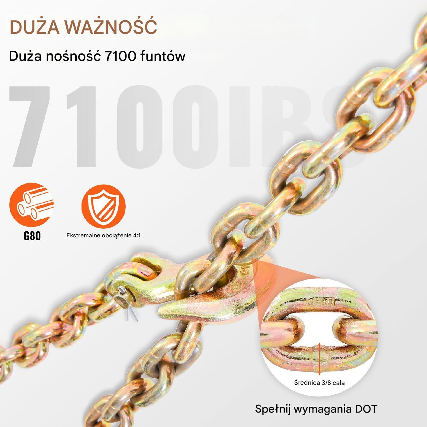 Łańcuch transportowy 6m udźwig 3.2t do holowania i mocowania - obrazek 3