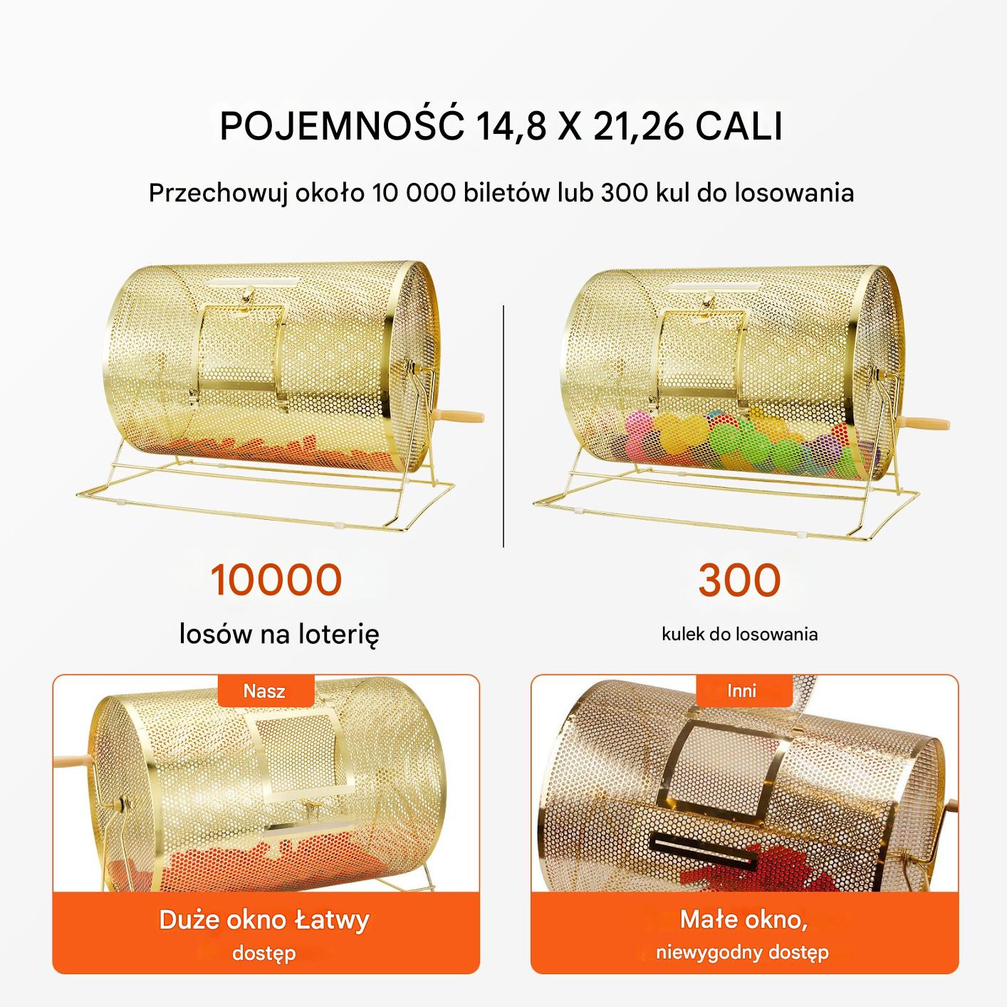 Bęben do losowania 37x54cm mosiężny 10000 biletów konkurs loteria - obrazek 3
